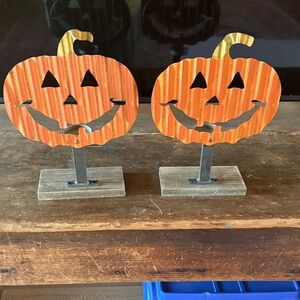 Set of Two Rustic Metal Pumpkin Decorations